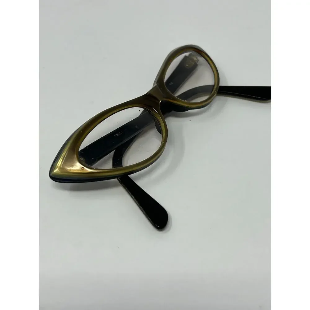 Vintage Prestige Ann Cat Eye Glasses Frame 46-19 Two Tone Bronze Black 50s 60s